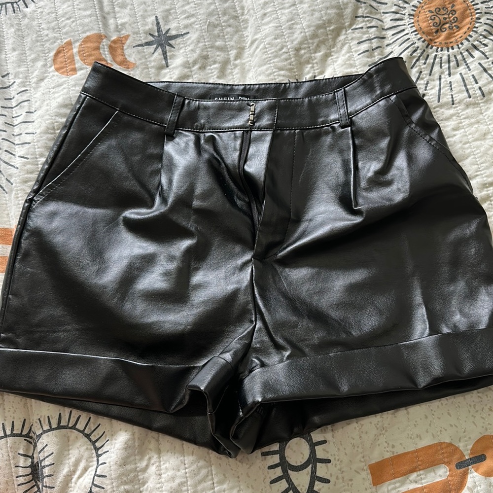 Shein faux leather black high waisted shorts